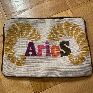 Jonathan Adler hand-embroidered wool / velvet zodiac Aries pillowcase